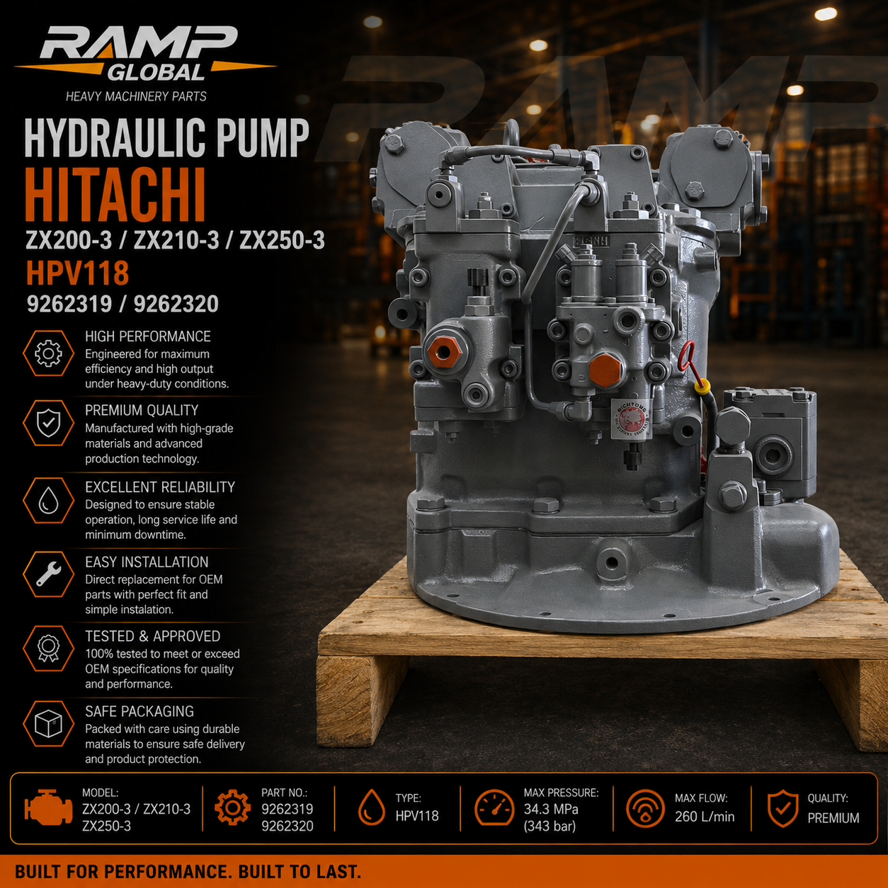 Hydraulic Pump Hitachi ZX200-3 ZX210-3 ZX250-3 HPV118 9262319